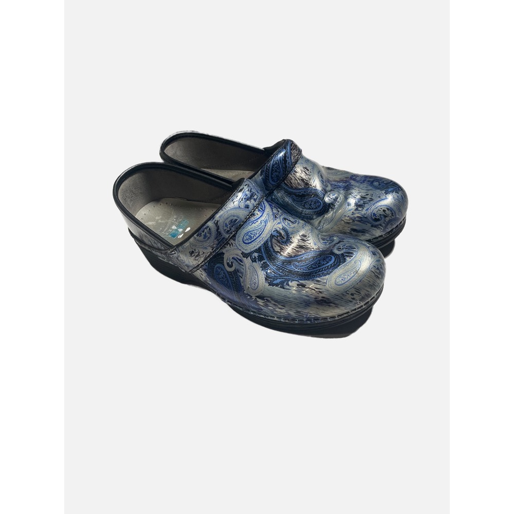 Dansko Professional Clogs Womens 38 Blue Paisley Patent Leather Comfort Nursing